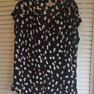 Philosophy Black Blouse with White and Pink Dots